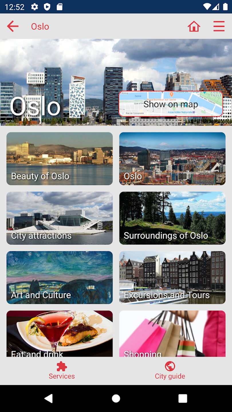 Skjermbilde av hotell-liste i appen